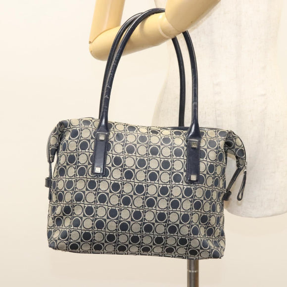 Salvatore Ferragamo Shoulder Bag Canvas Navy Silver Auth bs26091