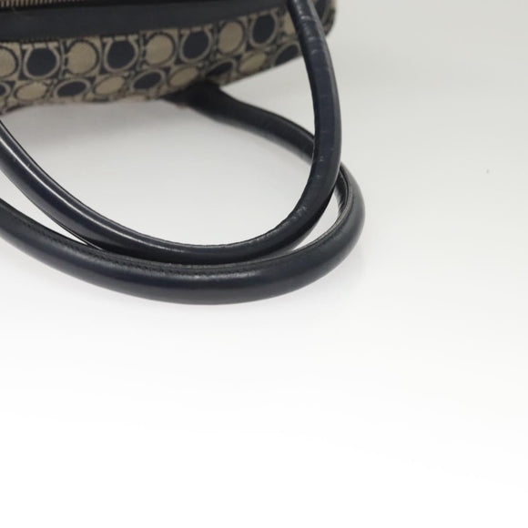 Salvatore Ferragamo Shoulder Bag Canvas Navy Silver Auth bs26091