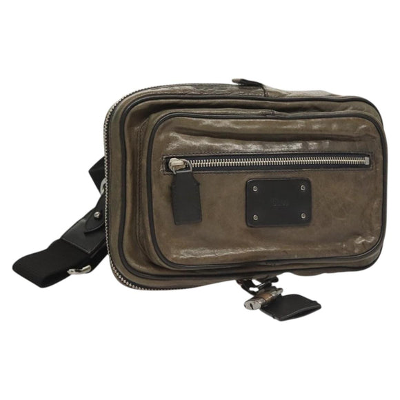 Chloe Body Bag Leather Khaki Silver Auth bs26092