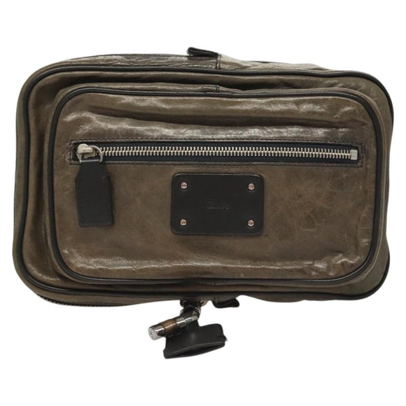 Chloe Body Bag Leather Khaki Silver Auth bs26092
