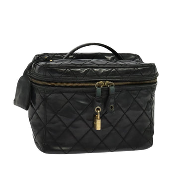 CHANEL Matelasse Vanity Pouch Enamel Black Gold CC Auth bs26105