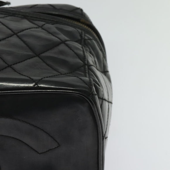 CHANEL Matelasse Vanity Pouch Enamel Black Gold CC Auth bs26105