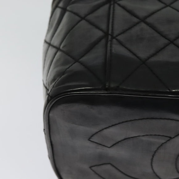 CHANEL Matelasse Vanity Pouch Enamel Black Gold CC Auth bs26105