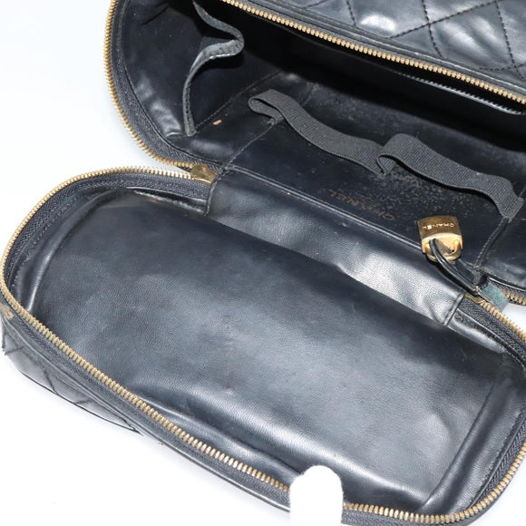 CHANEL Matelasse Vanity Pouch Enamel Black Gold CC Auth bs26105