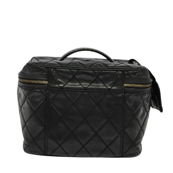 CHANEL Matelasse Vanity Pouch Enamel Black Gold CC Auth bs26105