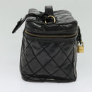 CHANEL Matelasse Vanity Pouch Enamel Black Gold CC Auth bs26105-4