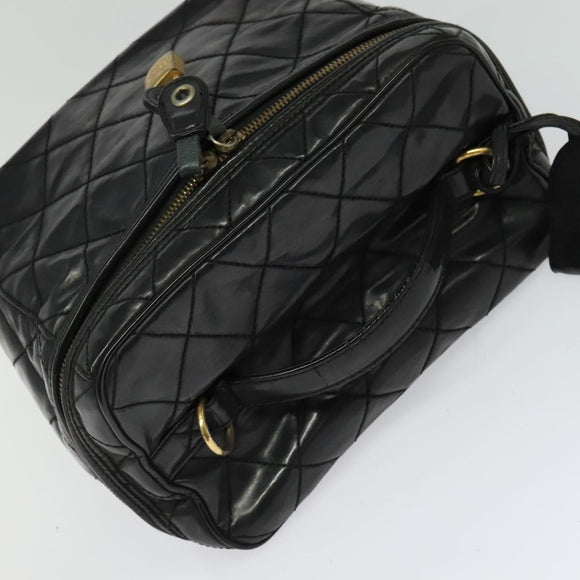 CHANEL Matelasse Vanity Pouch Enamel Black Gold CC Auth bs26105