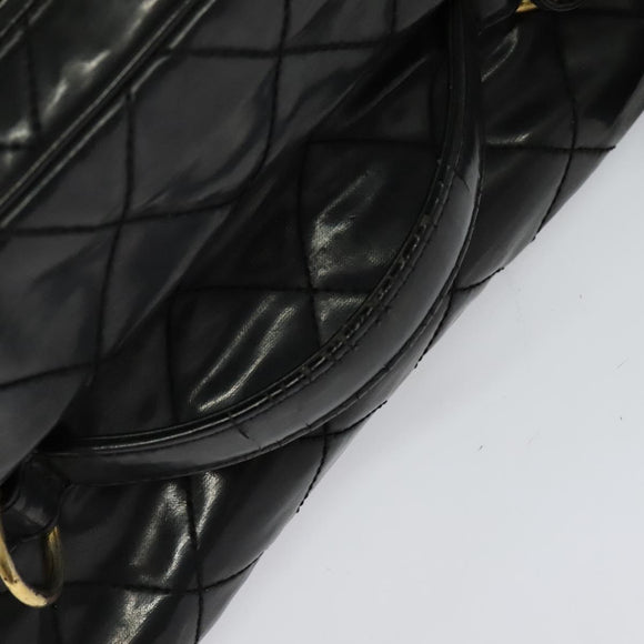 CHANEL Matelasse Vanity Pouch Enamel Black Gold CC Auth bs26105