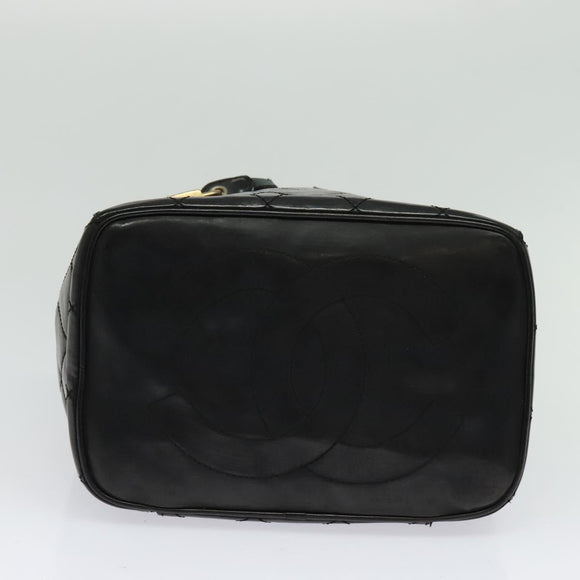CHANEL Matelasse Vanity Pouch Enamel Black Gold CC Auth bs26105