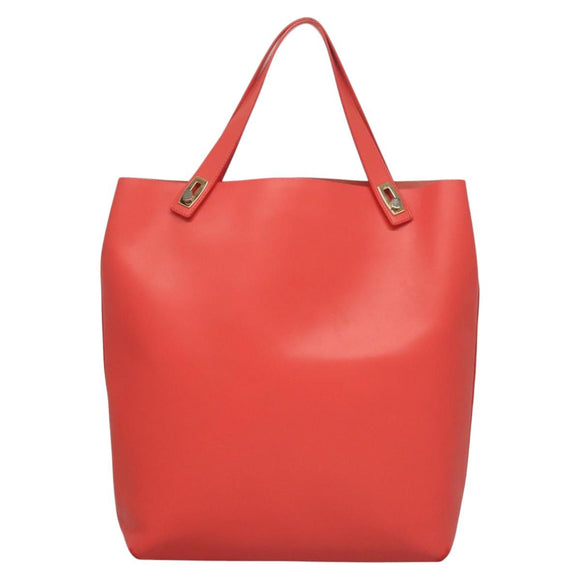 BALENCIAGA Tote Bag Leather Orange Gold Silver Auth bs26109