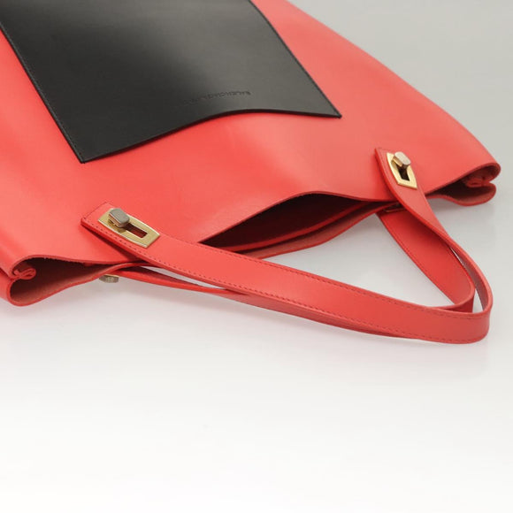 BALENCIAGA Tote Bag Leather Orange Gold Silver Auth bs26109