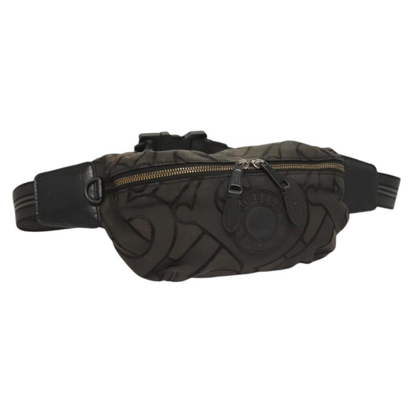 BURBERRY Waist Bag Canvas Gray Silver Auth bs26111