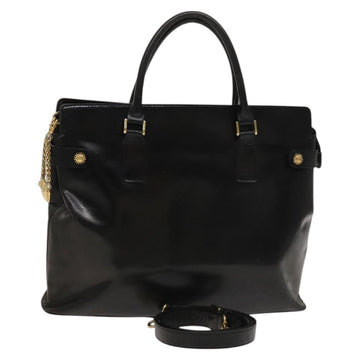 VERSACE Hand Bag Leather Black Gold Auth bs26123