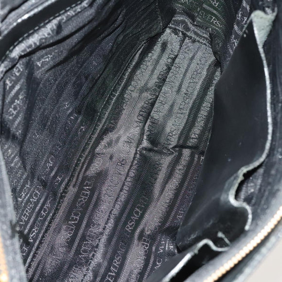 VERSACE Hand Bag Leather Black Gold Auth bs26123