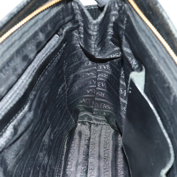VERSACE Hand Bag Leather Black Gold Auth bs26123