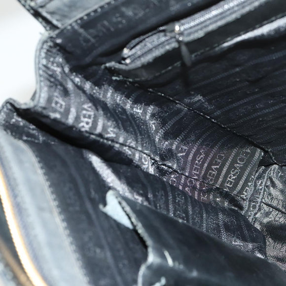 VERSACE Hand Bag Leather Black Gold Auth bs26123