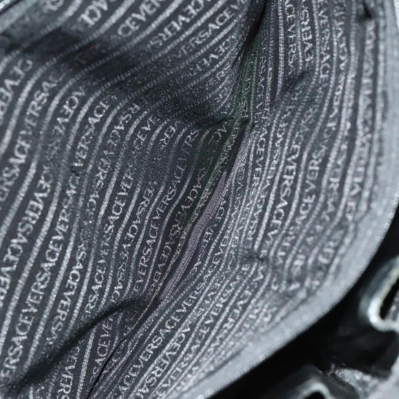 VERSACE Hand Bag Leather Black Gold Auth bs26123