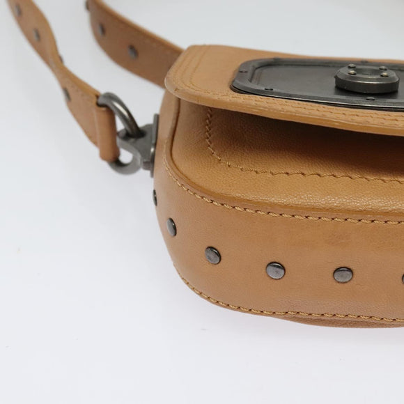 CELINE Shoulder Bag Leather Beige Auth bs26145