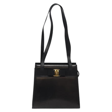 Salvatore Ferragamo Vala Shoulder Bag Leather Black Gold Auth bs26158 - 0