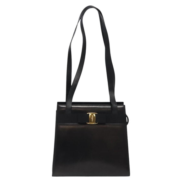 Salvatore Ferragamo Vala Shoulder Bag Leather Black Gold Auth bs26158