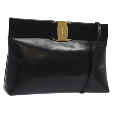 Salvatore Ferragamo Vala Shoulder Bag Leather Black Gold Auth bs26159