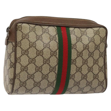 GUCCI GG Supreme Web Sherry Line Clutch Bag PVC Beige 89 01 012 Auth bs26177