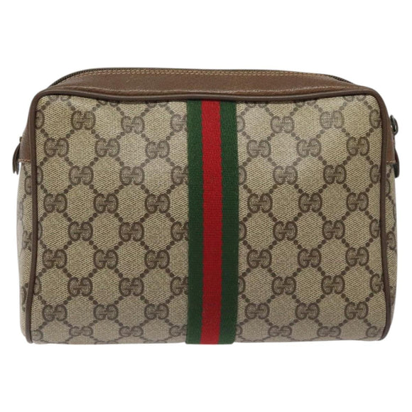 GUCCI GG Supreme Web Sherry Line Clutch Bag PVC Beige 89 01 012 Auth bs26177