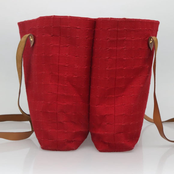 HERMES Amedaba Cabas Do Shoulder Bag Canvas Red Auth bs26182