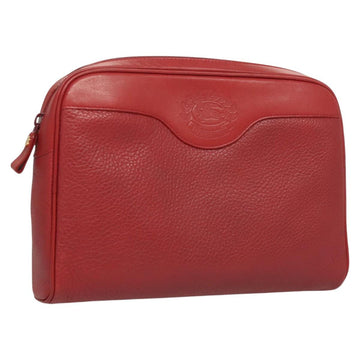 Burberrys Clutch Bag Leather Red Gold Auth bs26184