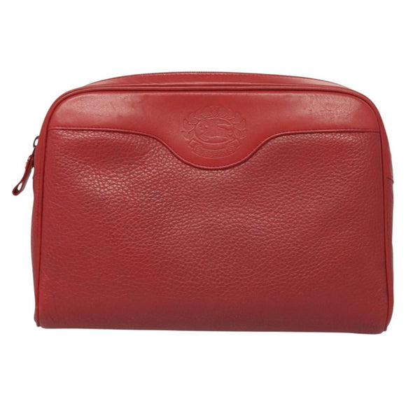 Burberrys Clutch Bag Leather Red Gold Auth bs26184