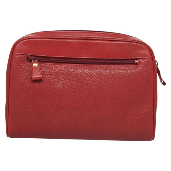 Burberrys Clutch Bag Leather Red Gold Auth bs26184