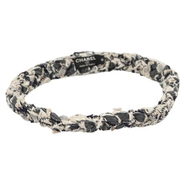 CHANEL Hair Band Tweed White Navy CC Auth bs26189