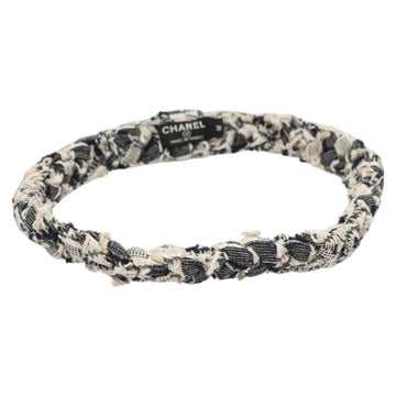 CHANEL Hair Band Tweed White Navy CC Auth bs26189