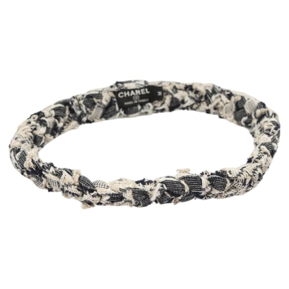 CHANEL Hair Band Tweed White Navy CC Auth bs26189