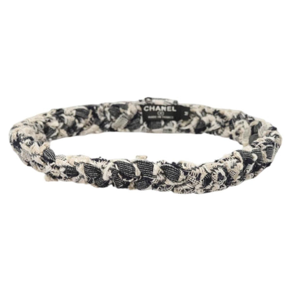 CHANEL Hair Band Tweed White Navy CC Auth bs26189
