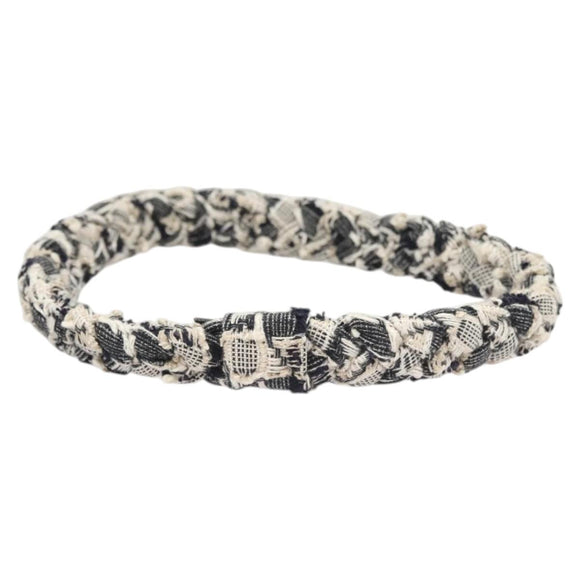 CHANEL Hair Band Tweed White Navy CC Auth bs26189