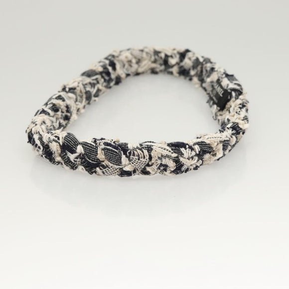 CHANEL Hair Band Tweed White Navy CC Auth bs26189