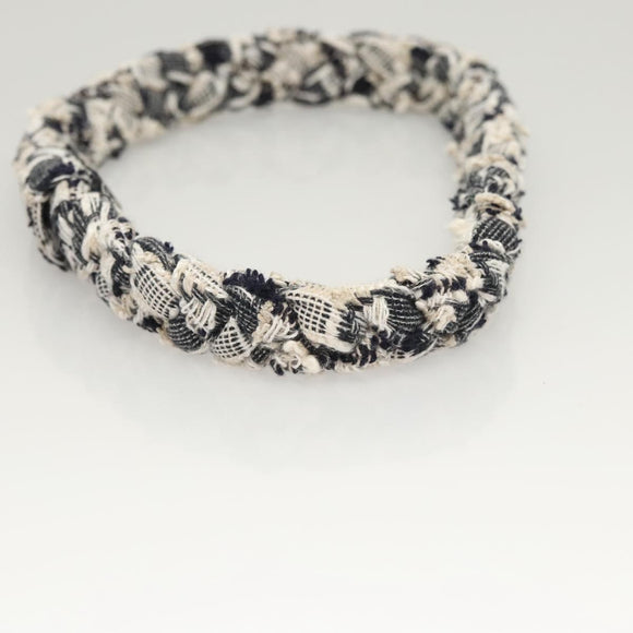 CHANEL Hair Band Tweed White Navy CC Auth bs26189