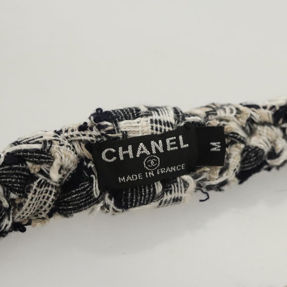 CHANEL Hair Band Tweed White Navy CC Auth bs26189