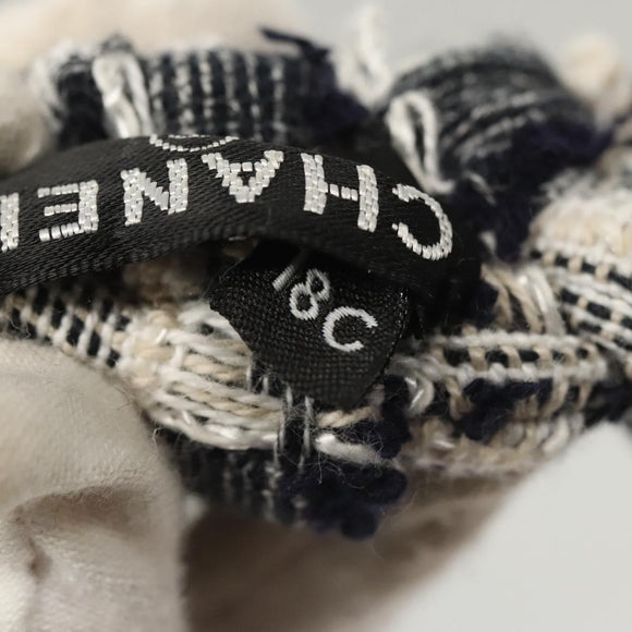 CHANEL Hair Band Tweed White Navy CC Auth bs26189