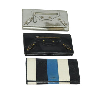BALENCIAGA Wallet Leather 3Set Black Silver blue Auth bs26196