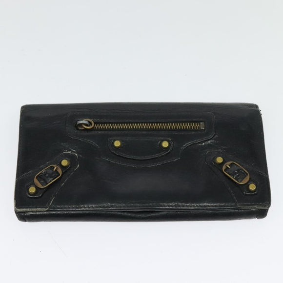 BALENCIAGA Wallet Leather 3Set Black Silver blue Auth bs26196