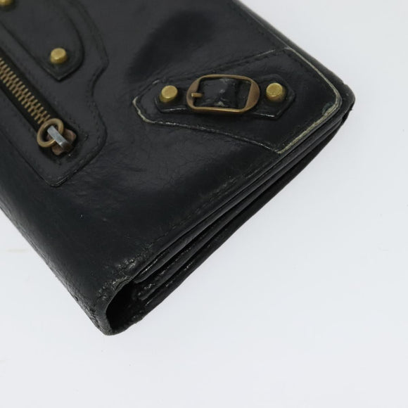 BALENCIAGA Wallet Leather 3Set Black Silver blue Auth bs26196