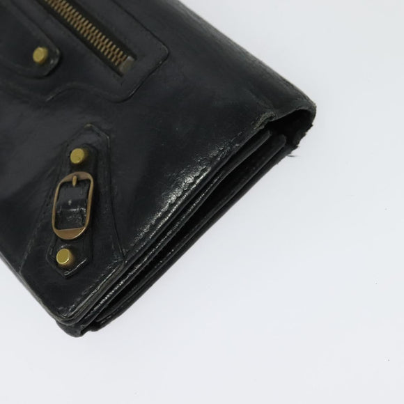 BALENCIAGA Wallet Leather 3Set Black Silver blue Auth bs26196