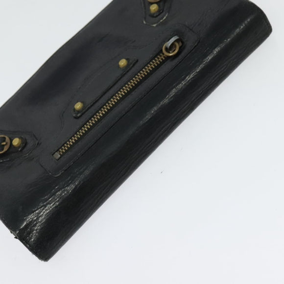 BALENCIAGA Wallet Leather 3Set Black Silver blue Auth bs26196