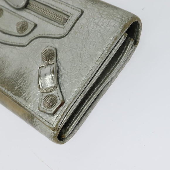 BALENCIAGA Wallet Leather 3Set Black Silver blue Auth bs26196