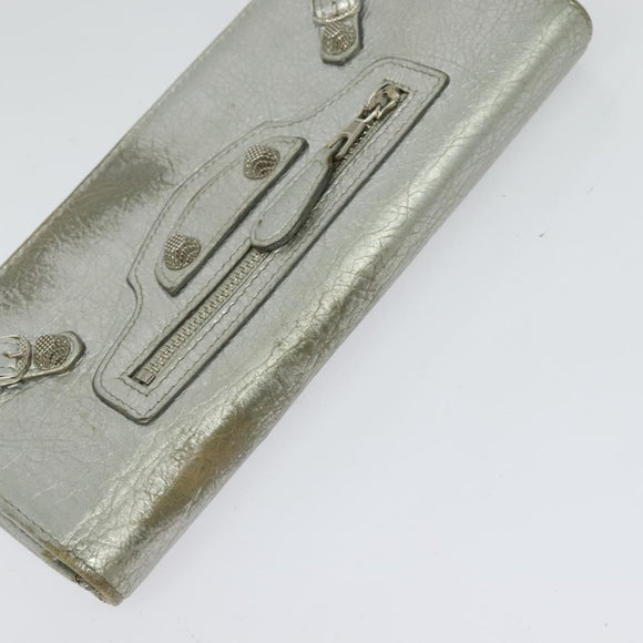 BALENCIAGA Wallet Leather 3Set Black Silver blue Auth bs26196