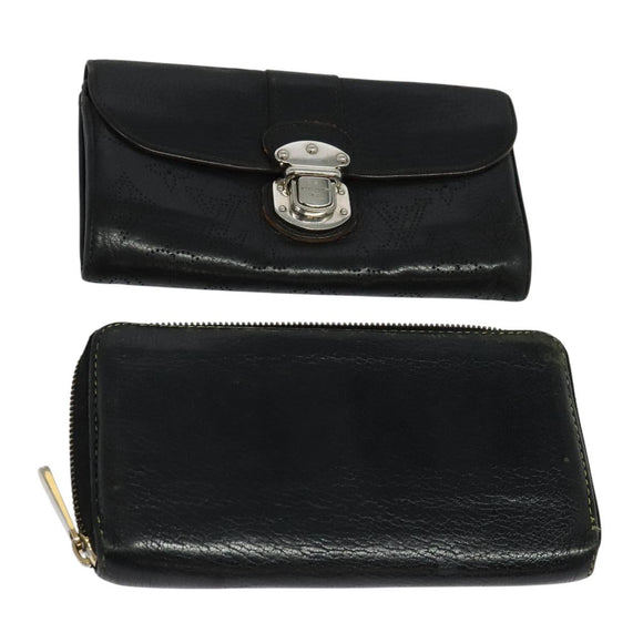 LOUIS VUITTON Suhari Wallet Leather 2Set Black LV Auth bs26197