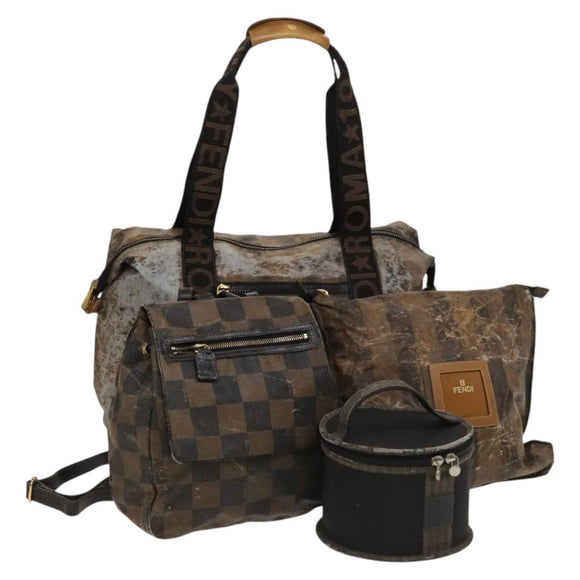 FENDI Pecan Bag PVC 3 Set Brown Black Auth bs26207