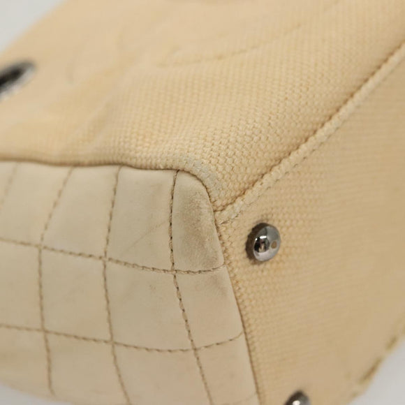 CHANEL Choco Bar Chain Hand Bag Canvas Beige CC Auth bs26212